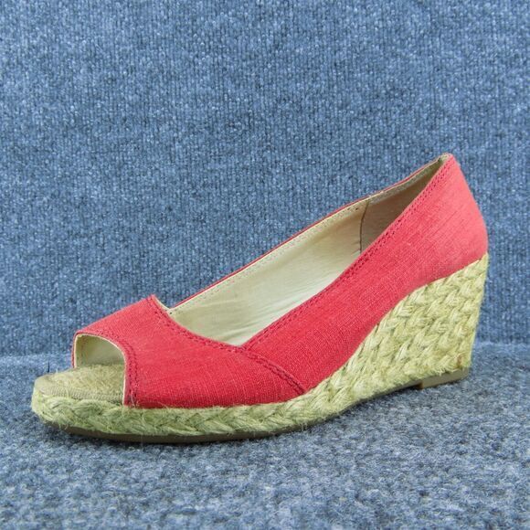 Lucky Brand‎ Women Peep Toe Heel Shoes Red Fabric Size 5.5 Medium - Picture 1 of 9
